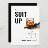 Watercolor Whiskey Tuxedo Suit Up Groomsman Invitation