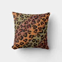 *~* Orange Rust Glitter Leopard Animal Pattern Throw Pillow