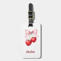 Cherry bow pink name luggage tag