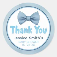 Cute Blue Bow Tie Little Man Baby Shower Thank You Classic Round Sticker