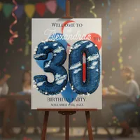 Denim and Pearls Chic 30th Birthday Party Welcome Foam Board