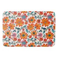 Whimsical Folk Art Flowers  Bath Mat