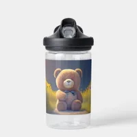 Teddy bear in a meadow, cute custom  water bottle