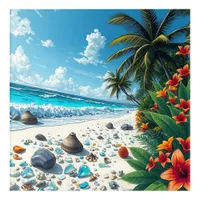 Pretty Tropical Beach Scene Coastal Seaside Art