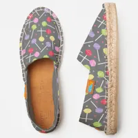 Funky Pastel Coloured Candy Lollipops on Grey Espadrilles