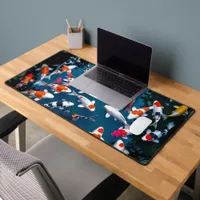 Bird's Eye View of Colorful Koi Fish Pond Desk Mat