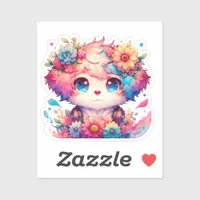 Rainbow Anime Puppy Dog and Flowers Sticker