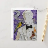 Vintage Man Smoking and a Cute Little Bird Collage Postcard