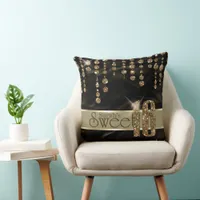 Satin Jewel Sweet Sixteen Black Gold ID260 Throw Pillow