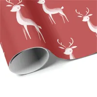 Minimalist Red and White Reindeer Christmas Wrap Wrapping Paper