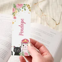 Cute Kawaii Cats Pink Floral Personalized Bookmarks