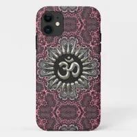 Silver Om Vintage Pink Damask  iPhone 5 iPhone 11 Case