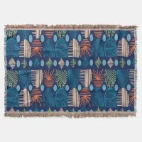 Caribbean Tribal Mudcloth: Festive Blue, Orange Throw Blanket