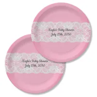 Pink with Lace Baby Shower Paper Plates