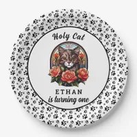 cute Cat I’m One! Cute Cat Girl 1st Birthday Paper Plates