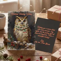 Rustic Painted Woodland Owl Winter Holiday Card