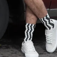 Checkered Pattern Black & White Fun Cool Illusion Socks