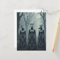 Three Surreal Women With Zebra Heads in Forest Postcard