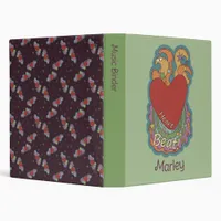 Music Lovers Heart Doodles Personalized Green 3 Ring Binder