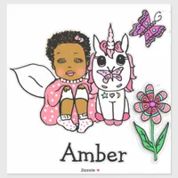 Large Hand Drawn Ethnic Fairy, Unicorn and Name Sticker