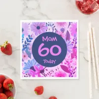 Mom 60 Today Pink And Blue Floral Party Napkins