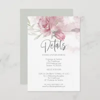 Wedding Details Pink Watercolor Roses Invitation
