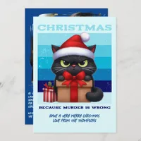 Arctic Glow Funny Cat Retro Christmas Photo Holiday Card