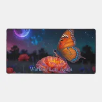 Orange Butterfly Collecting Pollen at Moonlight  Desk Mat