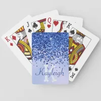 Simple Blue Brushed Metal and Glitter Monogram | Poker Cards