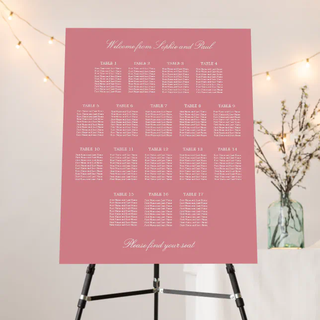 Blush Pink 17 Table Wedding Seating Chart Foam Board