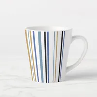 Blue Gold and White Beach Color Stripes Latte Mug