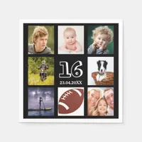 16th birthday party photo collage boy black napkins