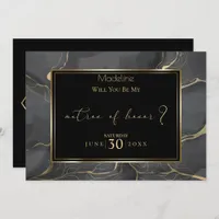 Elegant Black and Gold Marble Matron of Honor Invitation