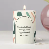 Retro Swirl Arch Mint Green And Pink Wedding Pillar Candle