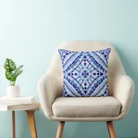 Mediterranean Blue Mosaic-Hand-Painted Style Throw Pillow