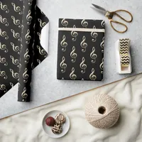 Treble Clef Musical Symbol Music Lover's Black Wrapping Paper