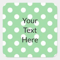 Stylish Light Apple Green Polka Dot Custom Text Square Sticker