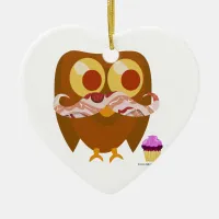 Super Trendy Bacon Mustache Owl Ceramic Ornament