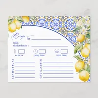 Mediterranean Blue Lemon Bridal Shower Recipe Card