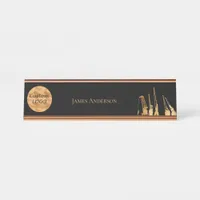 Logo black gold construction cranes industry desk name plate