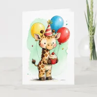 Cute Giraffe with Cupcake Kid's Happy Birthday Card