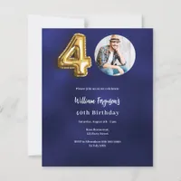 Navy blue gold photo 40th birthday invitation
