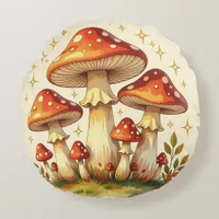 Cottage Core Vintage Mushrooms Art Round Pillow