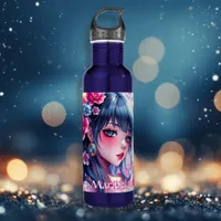 Pretty Anime Girl with Blue Eyes Personalized Stainless Steel Water Bottle