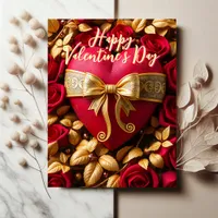 Luxurious Red Heart and Roses Valentine's Day Postcard