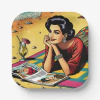 Retro Lady at Beach Daydreaming about Fashion Paper Plates