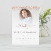 Trendy Rose Gold Glitter Photo Graduation Thank You Card