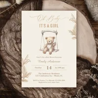 Teddy Bear Script Boho Baby Shower Girl Invitation