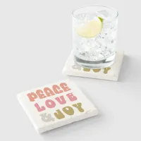 Retro Groovy Peace Love Joy Holiday Photo Stone Coaster