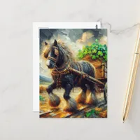 Beautiful Gypsy Vanner Pulling a Cart of Shamrocks Postcard